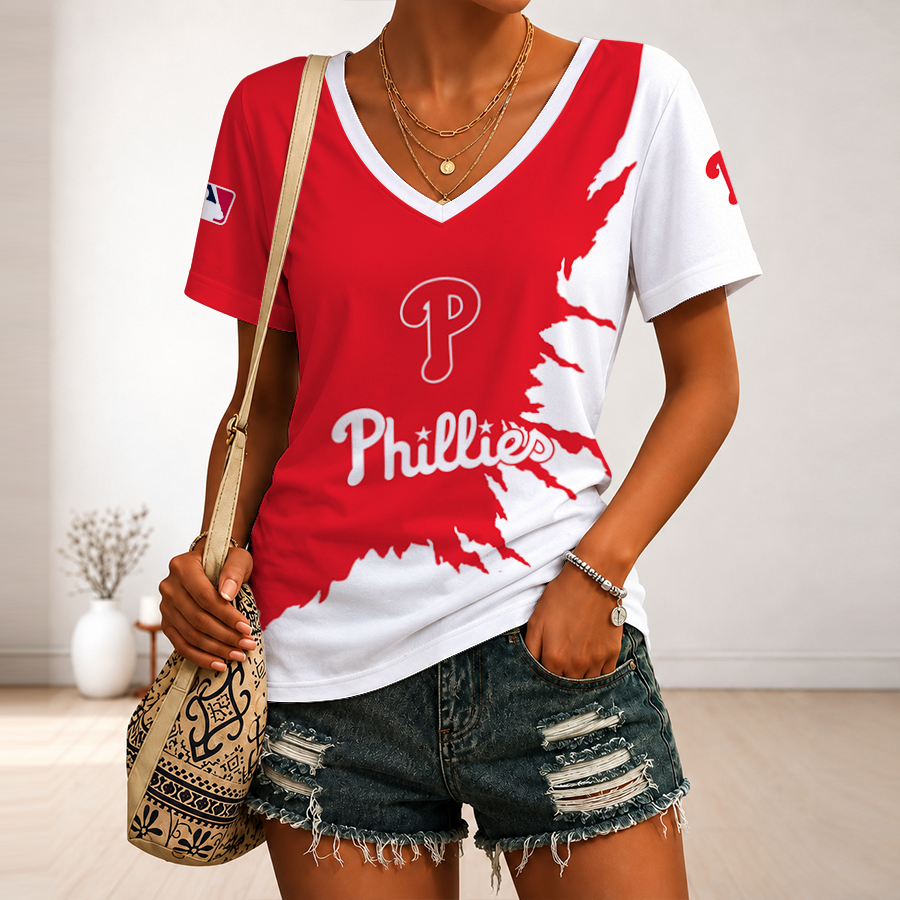 [FLASH SALE] NEW CUSTOMIZED MLB11 PPS PHILADELPHIA PHILLIES V-NECK FEMALE SHIRT