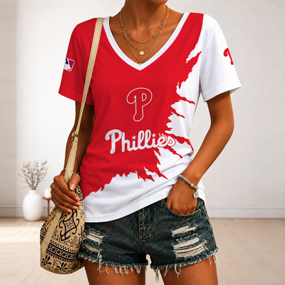 [FLASH SALE] NEW CUSTOMIZED MLB11 PPS PHILADELPHIA PHILLIES V-NECK FEMALE SHIRT