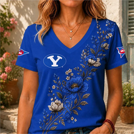 ELITE EDITION - NEW CUSTOMIZED NCAA FBS11 BYU BYU COUGARS V-NECK FEMALE SHIRT