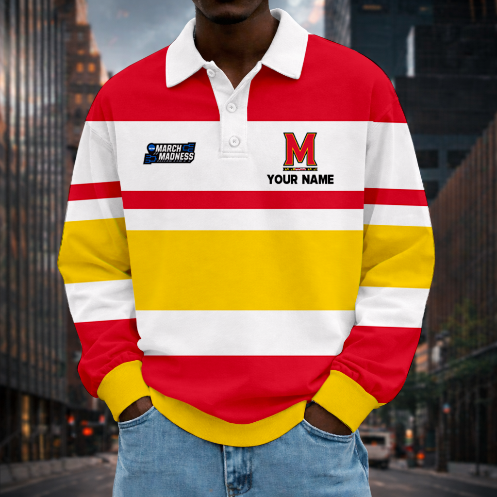 LIMITED EDITION - NEW CUSTOMIZED NCAA MAM11 MLT MARYLAND TERRAPINS UNISEX LONG SLEEVE POLO