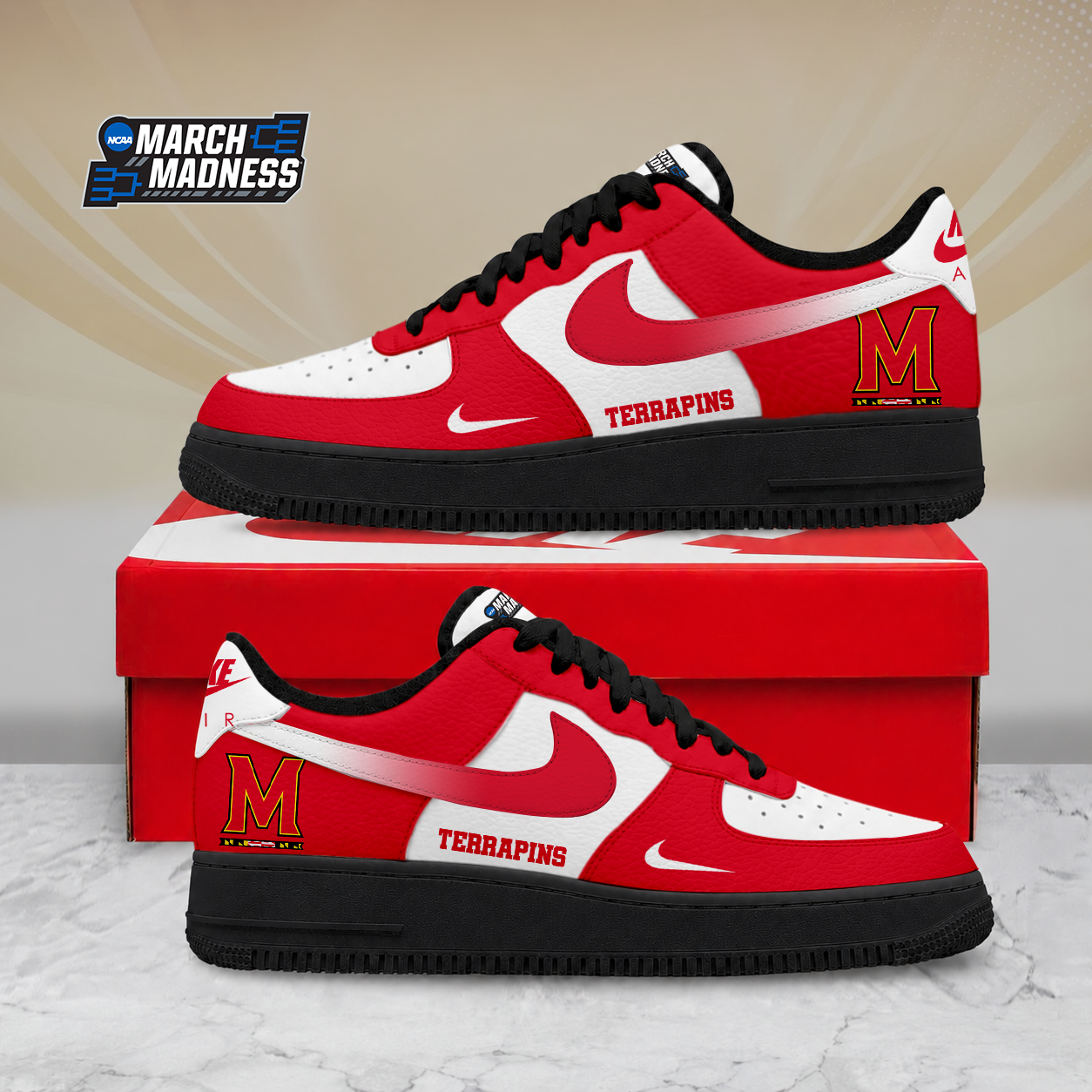 SPECIAL EDITION - NEW CUSTOMIZED NCAA MAM11 MLT MARYLAND TERRAPINS AF1 SHOES