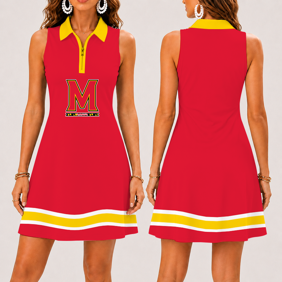 [FAN FAVORITE] NEW CUSTOMIZED NCAA MAM11 MLT MARYLAND TERRAPINS STRAPPY WOMEN'S ZIP SLEEVELESS POLO DRESS