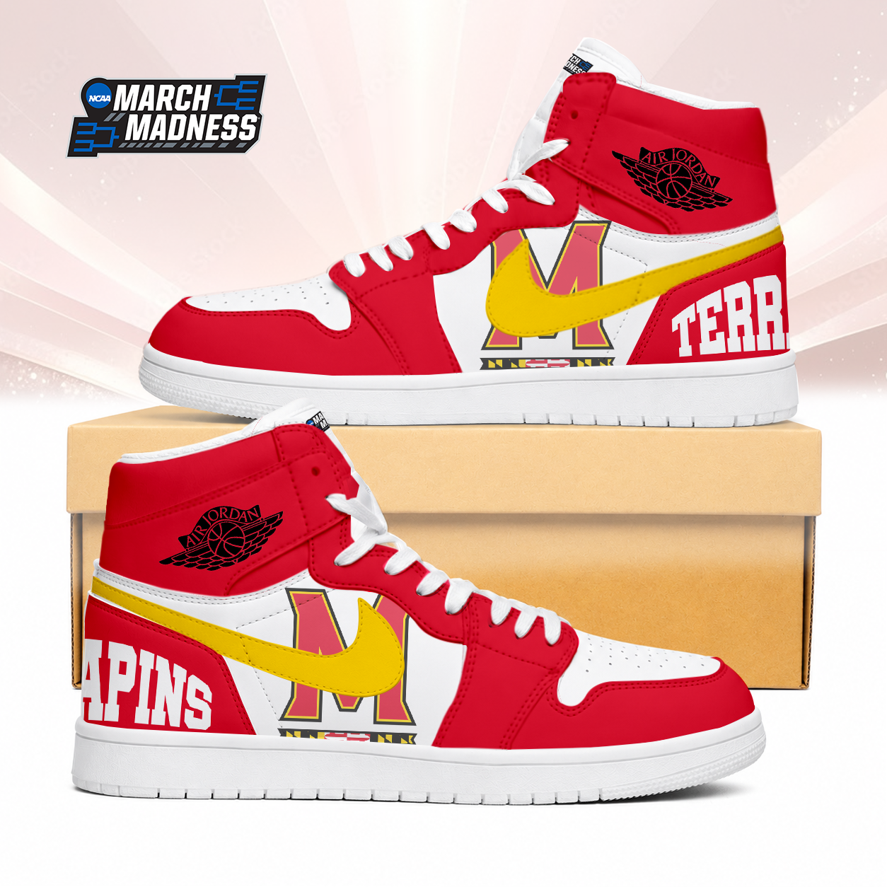 LIMITED EDITION - NEW CUSTOMIZED NCAA MAM11 MLT MARYLAND TERRAPINS AIR JORDAN SNEAKERS