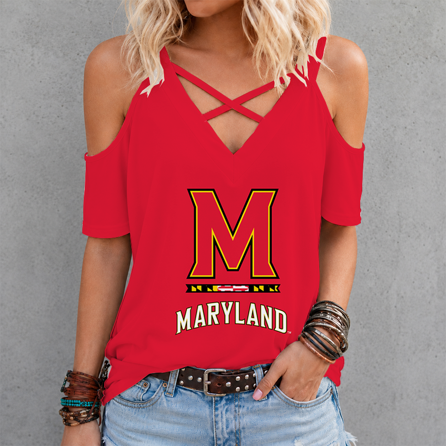 [FAN FAVORITE] NEW CUSTOMIZED NCAA MAM11 MLT MARYLAND TERRAPINS CRISS CROSS V-NECK TOP