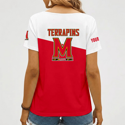 [FAN FAVORITE] NEW CUSTOMIZED NCAA MAM11 MLT MARYLAND TERRAPINS STRAPPY V-NECK FEMALE SHIRT
