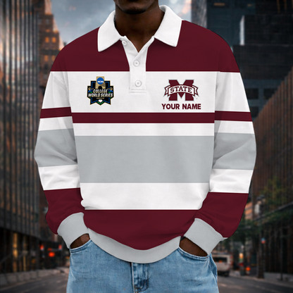 LIMITED EDITION - NEW CUSTOMIZED NCAA CWS11 MSB MISSISSIPPI STATE BULLDOGS UNISEX LONG SLEEVE POLO