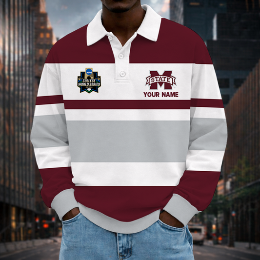 LIMITED EDITION - NEW CUSTOMIZED NCAA CWS11 MSB MISSISSIPPI STATE BULLDOGS UNISEX LONG SLEEVE POLO