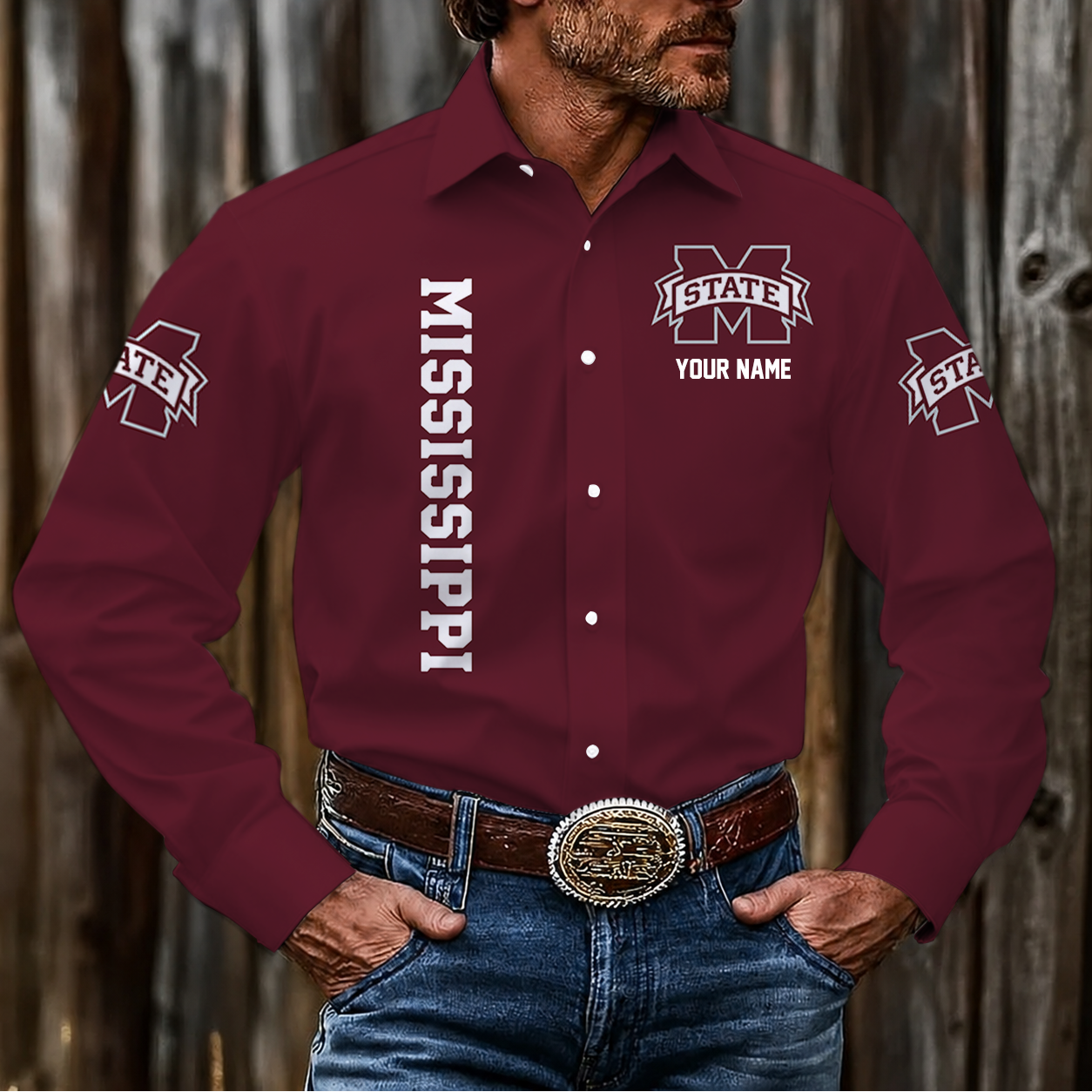 LIMITED EDITION - NEW CUSTOMIZED NCAA CWS11 MSB MISSISSIPPI STATE BULLDOGS MEN'S LONG SLEEVE BUTTON-UP SHIRT