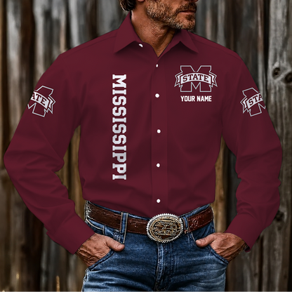 LIMITED EDITION - NEW CUSTOMIZED NCAA CWS11 MSB MISSISSIPPI STATE BULLDOGS MEN'S LONG SLEEVE BUTTON-UP SHIRT
