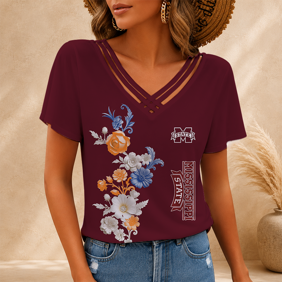 [FAN FAVORITE] NEW CUSTOMIZED NCAA CWS11 MSB MISSISSIPPI STATE BULLDOGS V-NECK SHIRT