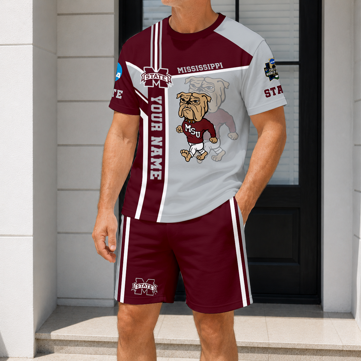 ELITE EDITION - NEW CUSTOMIZED NCAA CWS11 MSB MISSISSIPPI STATE BULLDOGS T-SHIRT & SHORT PANTS SET