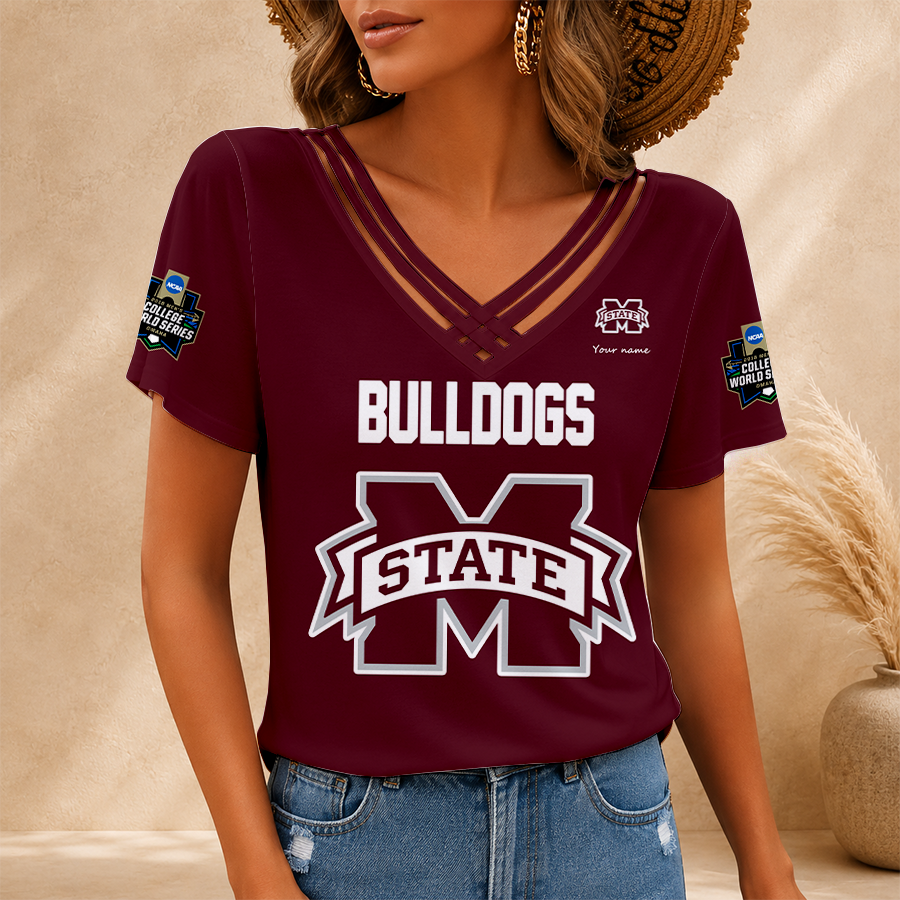 [FAN FAVORITE] NEW CUSTOMIZED NCAA CWS11 MSB MISSISSIPPI STATE BULLDOGS V-NECK SHIRT