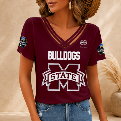 [FAN FAVORITE] NEW CUSTOMIZED NCAA CWS11 MSB MISSISSIPPI STATE BULLDOGS V-NECK SHIRT