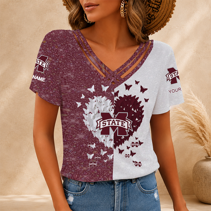 [FAN FAVORITE] NEW CUSTOMIZED NCAA CWS11 MSB MISSISSIPPI STATE BULLDOGS V-NECK SHIRT