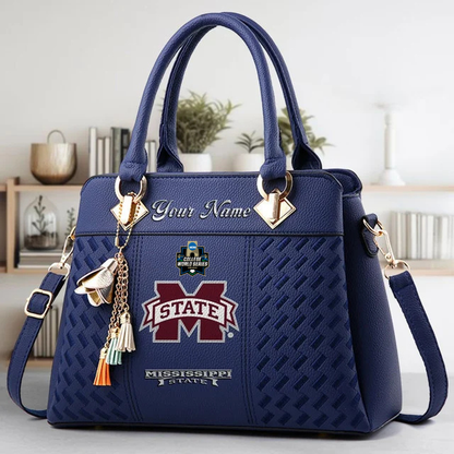 LIMITED EDITION - NEW CUSTOMIZED NCAA CWS11 MSB MISSISSIPPI STATE BULLDOGS ZIP HANDBAG MULTICOLOR