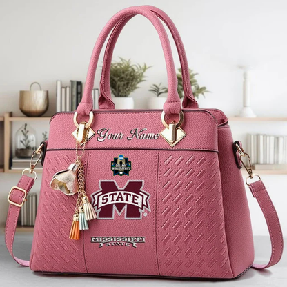 LIMITED EDITION - NEW CUSTOMIZED NCAA CWS11 MSB MISSISSIPPI STATE BULLDOGS ZIP HANDBAG MULTICOLOR