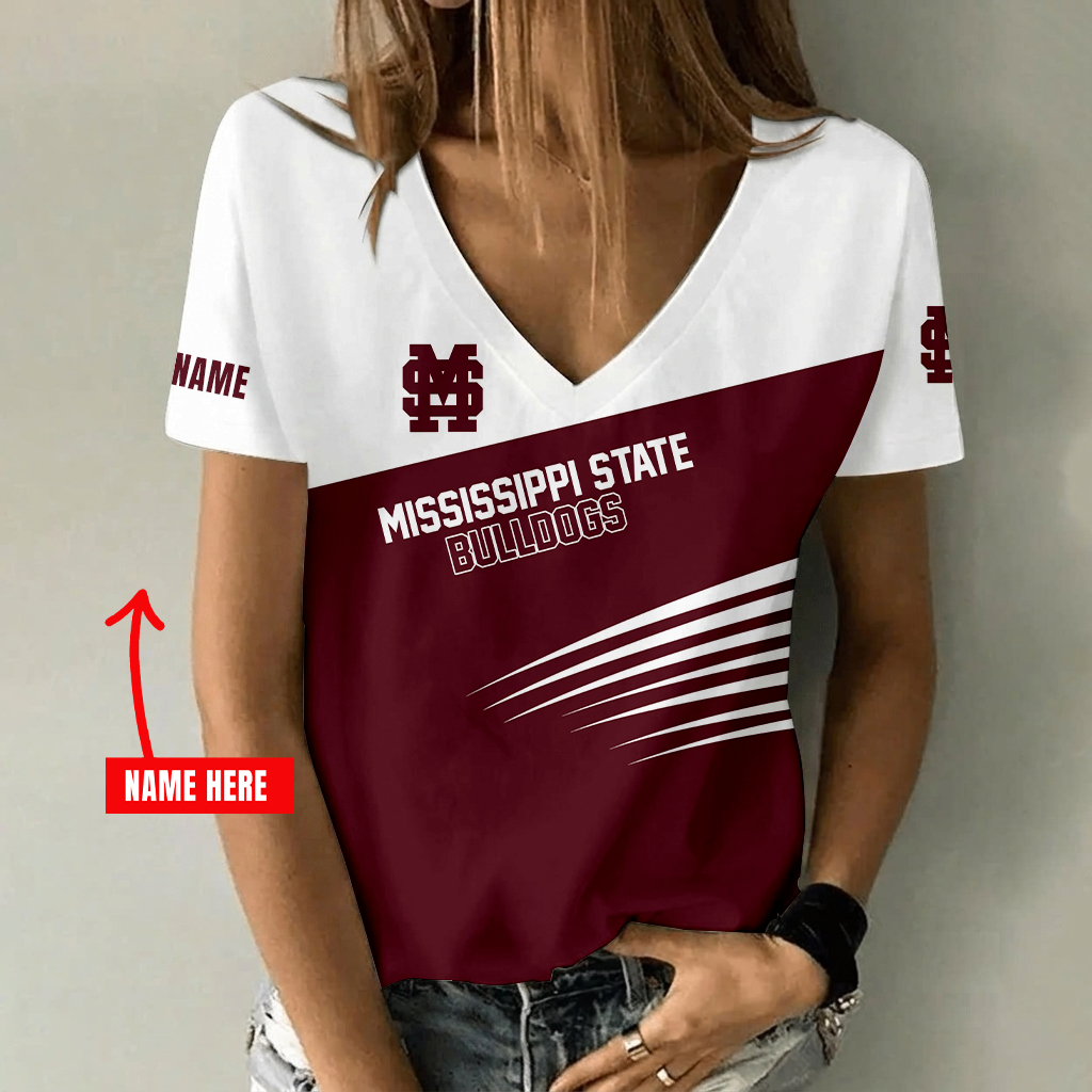 [FAN FAVORITE] NEW CUSTOMIZED NCAA CWS11 MSB MISSISSIPPI STATE BULLDOGS V-NECK FEMALE SHIRT
