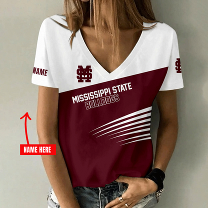 [FAN FAVORITE] NEW CUSTOMIZED NCAA CWS11 MSB MISSISSIPPI STATE BULLDOGS V-NECK FEMALE SHIRT