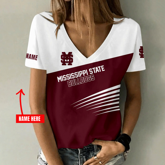 [FAN FAVORITE] NEW CUSTOMIZED NCAA CWS11 MSB MISSISSIPPI STATE BULLDOGS V-NECK FEMALE SHIRT
