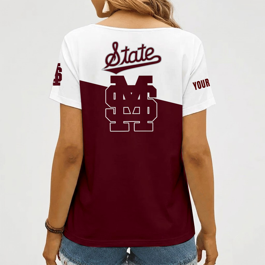 [FAN FAVORITE] NEW CUSTOMIZED NCAA CWS11 MSB MISSISSIPPI STATE BULLDOGS V-NECK FEMALE SHIRT