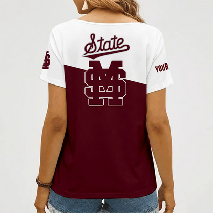 [FAN FAVORITE] NEW CUSTOMIZED NCAA CWS11 MSB MISSISSIPPI STATE BULLDOGS V-NECK FEMALE SHIRT