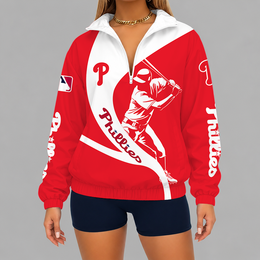 [FLASH SALE] NEW CUSTOMIZED MLB11 PPS PHILADELPHIA PHILLIES V-NECK ZIPPER SWEATSHIRT JACKET