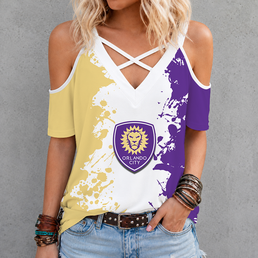 [FAN EXCLUSIVE] NEW CUSTOMIZED MLS11 OCS ORLANDO CITY SC CRISS CROSS V-NECK TOP
