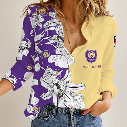 [FAN EXCLUSIVE] NEW CUSTOMIZED MLS11 OCS ORLANDO CITY SC WOMEN CASUAL SHIRT