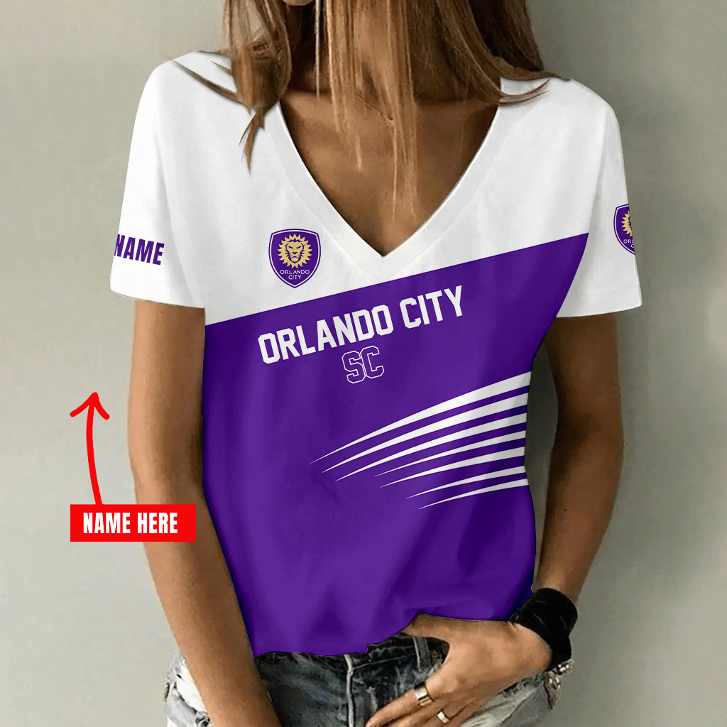 [FAN EXCLUSIVE] NEW CUSTOMIZED MLS11 OCS ORLANDO CITY SC V-NECK FEMALE SHIRT
