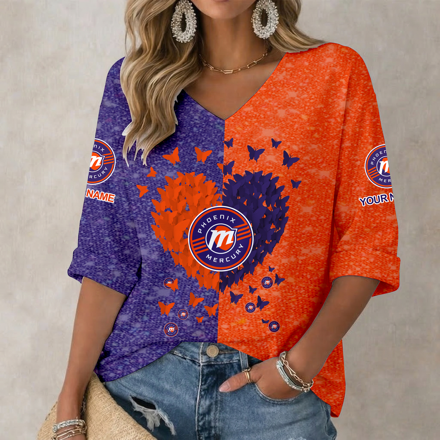 LIMITED EDITION - NEW CUSTOMIZED WNBA11 PNM PH MERCURY  WOMEN'S HEART V-NECK LONG SLEEVE SHIRT