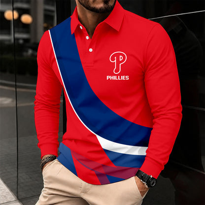 [FLASH SALE] NEW CUSTOMIZED MLB11 PPS PHILADELPHIA PHILLIES MEN'S LONG SLEEVE POLO