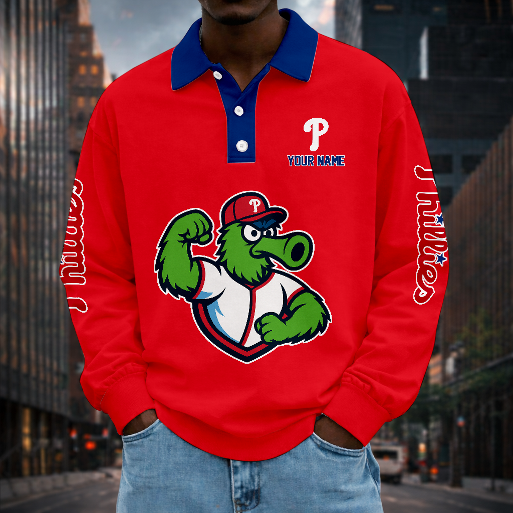 LIMITED EDITION - NEW CUSTOMIZED MLB11 PPS PHILADELPHIA PHILLIES MEN LONG SLEEVE POLO