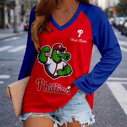 LIMITED EDITION - NEW CUSTOMIZED MLB11 PPS PHILADELPHIA PHILLIES WOMEN'S V-NECK LONG SLEEVED SHIRT