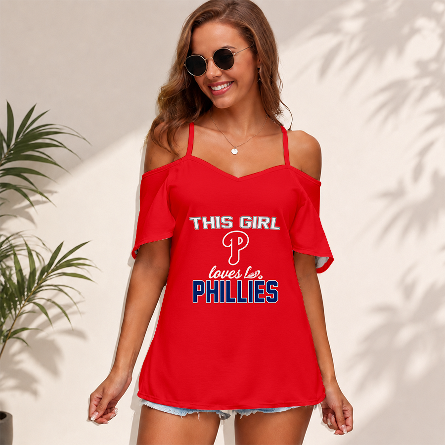 [FLASH SALE] NEW CUSTOMIZED MLB11 PPS PHILADELPHIA PHILLIES WOMEN'S STRAPPY OFF-SHOULDER TOP