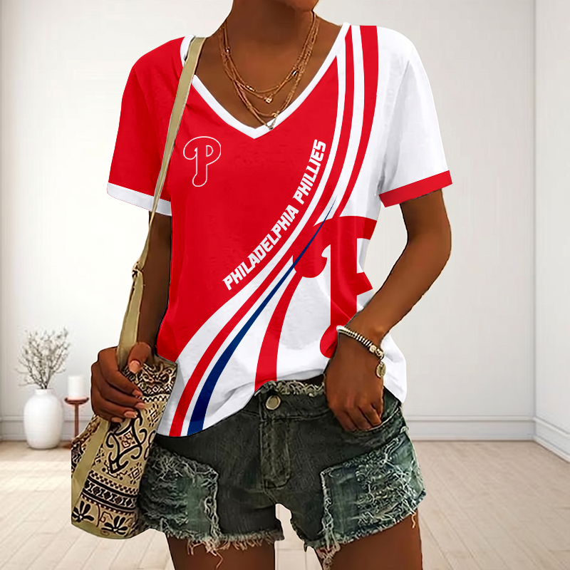 LIMITED EDITION - NEW CUSTOMIZED MLB11 PPS PHILADELPHIA PHILLIES V-NECK FEMALE SHIRT