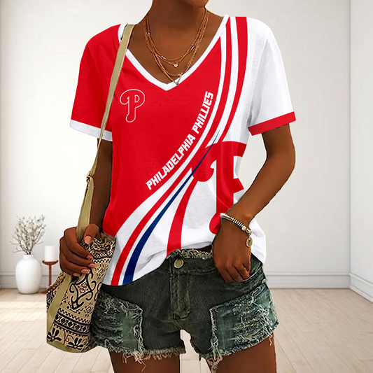 LIMITED EDITION - NEW CUSTOMIZED MLB11 PPS PHILADELPHIA PHILLIES V-NECK FEMALE SHIRT