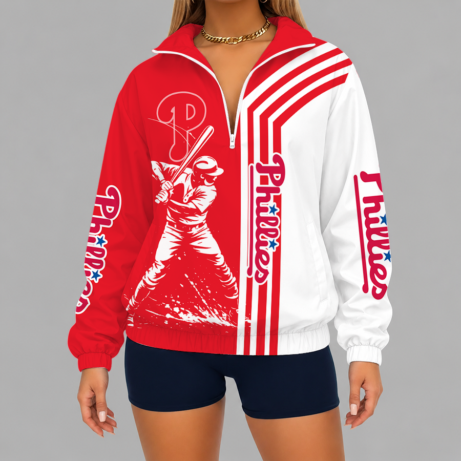 [FLASH SALE] NEW CUSTOMIZED MLB11 PPS PHILADELPHIA PHILLIES V-NECK ZIPPER SWEATSHIRT JACKET