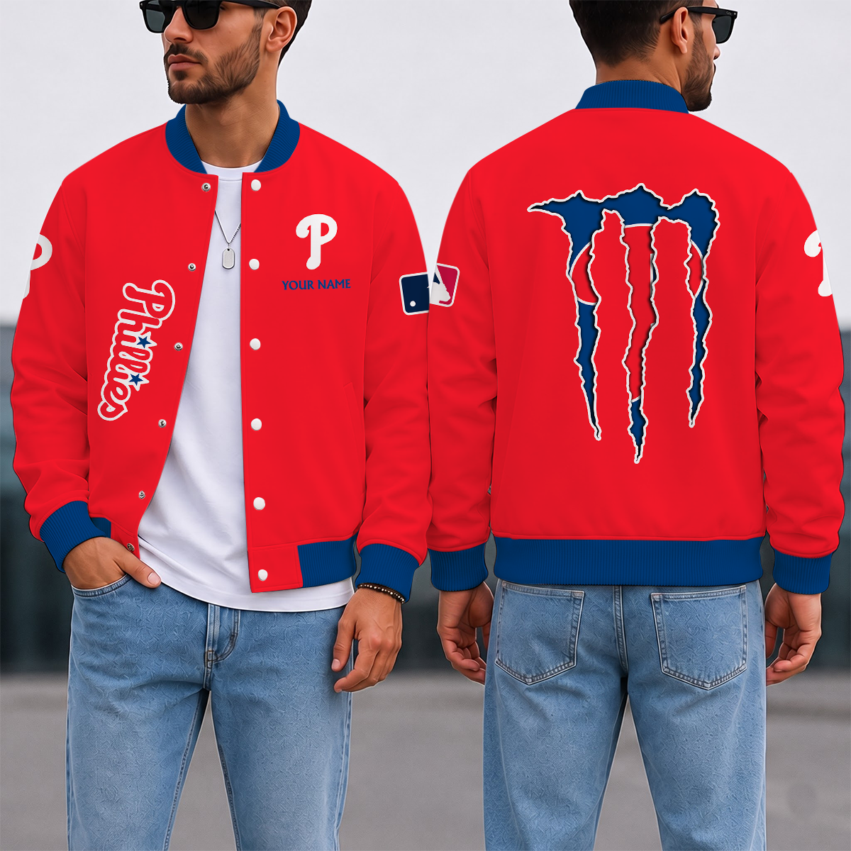 SPECIAL EDITION - NEW CUSTOMIZED MLB11 PPS PHILADELPHIA PHILLIES SATIN VARSITY & BASEBALL JACKET