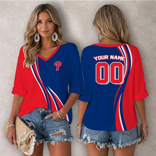 LIMITED EDITION - NEW CUSTOMIZED MLB11 PPS PHILADELPHIA PHILLIES WOMEN'S HEART V-NECK LONG SLEEVE SHIRT