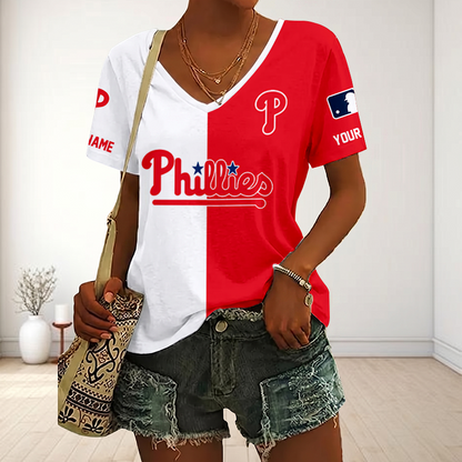 SPECIAL EDITION - NEW CUSTOMIZED MLB11 PPS PHILADELPHIA PHILLIES V-NECK FEMALE SHIRT