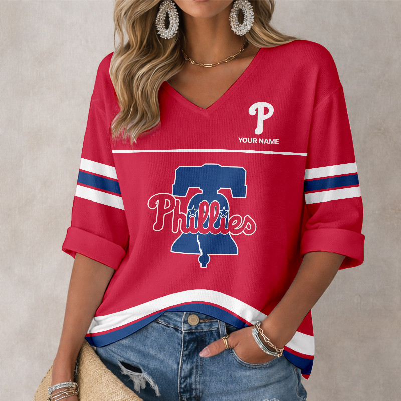 LIMITED EDITION - NEW CUSTOMIZED MLB11 PPS PHILADELPHIA PHILLIES  WOMEN'S HEART V-NECK LONG SLEEVE SHIRT