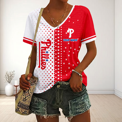 LIMITED EDITION - NEW CUSTOMIZED MLB11 PPS PHILADELPHIA PHILLIES V-NECK FEMALE SHIRT