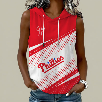 [FLASH SALE] NEW CUSTOMIZED MLB11 PPS PHILADELPHIA PHILLIES WOMEN'S SLEEVELESS HOODED POCKET TANK TOP