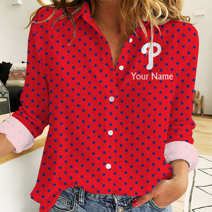 EXCLUSIVE EDITION - NEW CUSTOMIZED MLB11 PPS PHILADELPHIA PHILLIES WOMEN CASUAL SHIRT