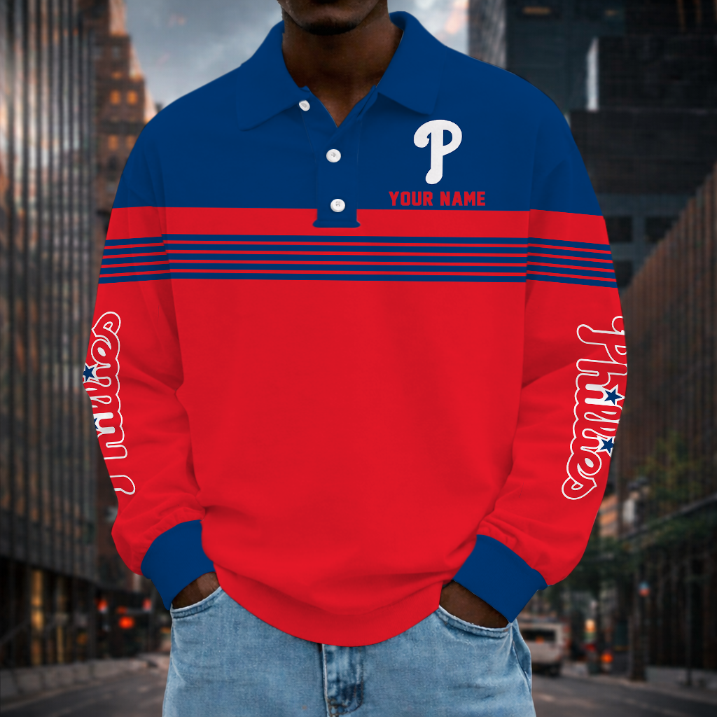 SPECIAL EDITION - NEW CUSTOMIZED MLB11 PPS PHILADELPHIA PHILLIES MEN'S LONG SLEEVE POLO