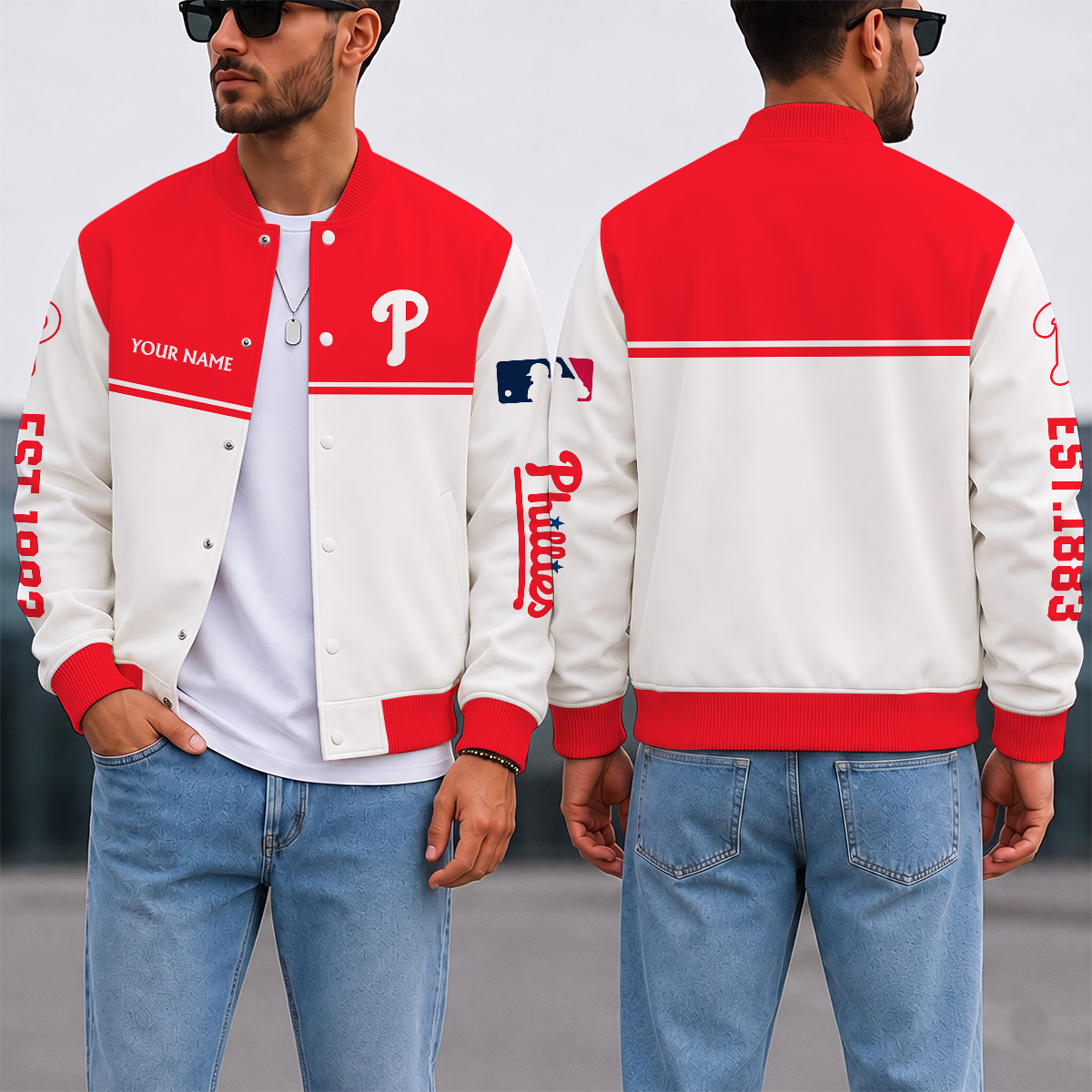 SPECIAL EDITION - NEW CUSTOMIZED MLB11 PPS PHILADELPHIA PHILLIES SATIN VARSITY & BASEBALL JACKET