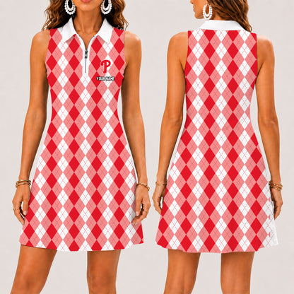 [FLASH SALE] NEW CUSTOMIZED MLB11 PPS PHILADELPHIA PHILLIES WOMEN'S ZIP SLEEVELESS POLO DRESS