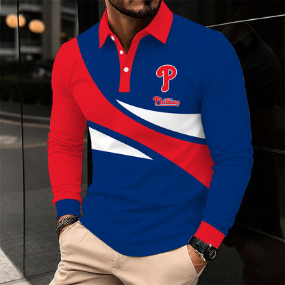 [FLASH SALE] NEW CUSTOMIZED MLB11 PPS PHILADELPHIA PHILLIES MEN'S LONG SLEEVE POLO
