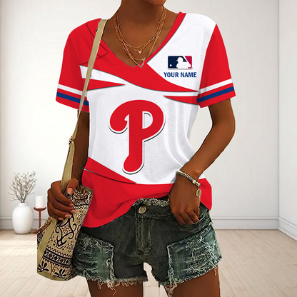 LIMITED EDITION - NEW CUSTOMIZED MLB11 PPS PHILADELPHIA PHILLIES V-NECK FEMALE SHIRT