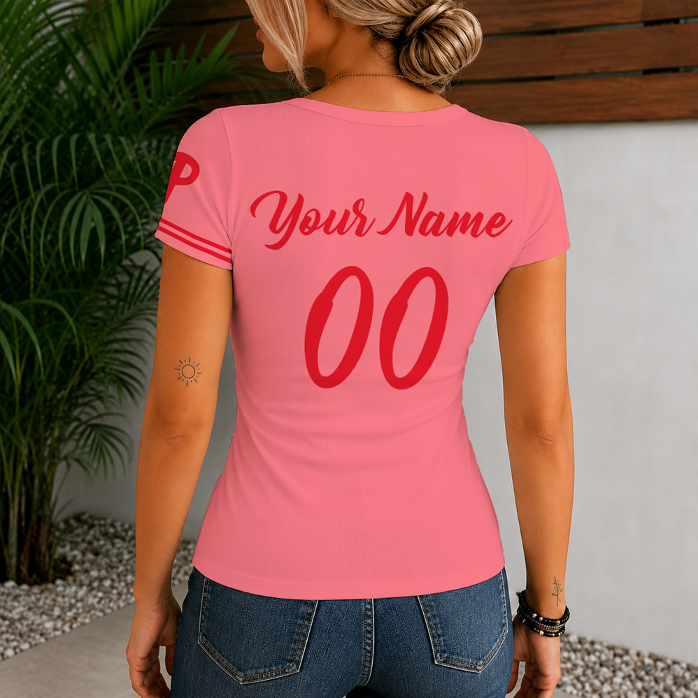 [FLASH SALE] NEW CUSTOMIZED MLB11 PPS PHILADELPHIA PHILLIES WOMEN'S SHORT SLEEVE HENLEY T-SHIRT